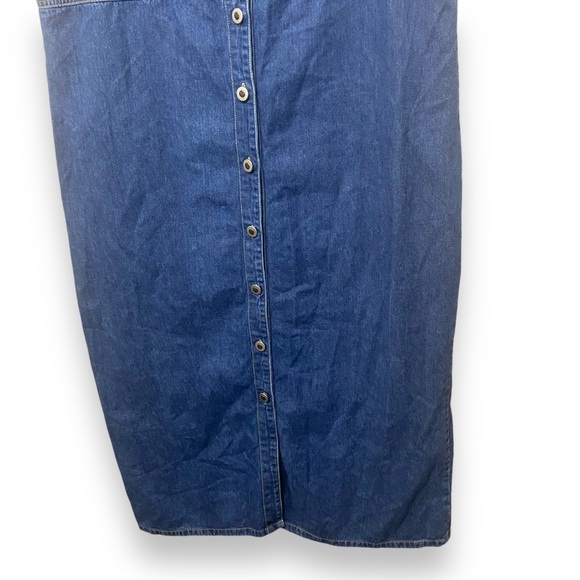 VTG Denim Western Button Front Midi Dress Lace Up Pocket Size Large - Picture 4 of 5